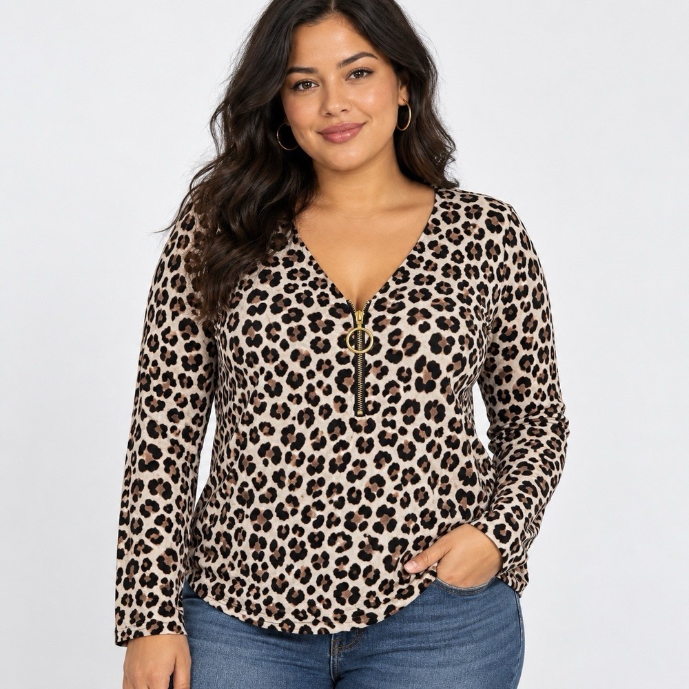 Fifty Street Women's XL Leopard Print Zip Top Mob Wife Maximalist Y2K Animal